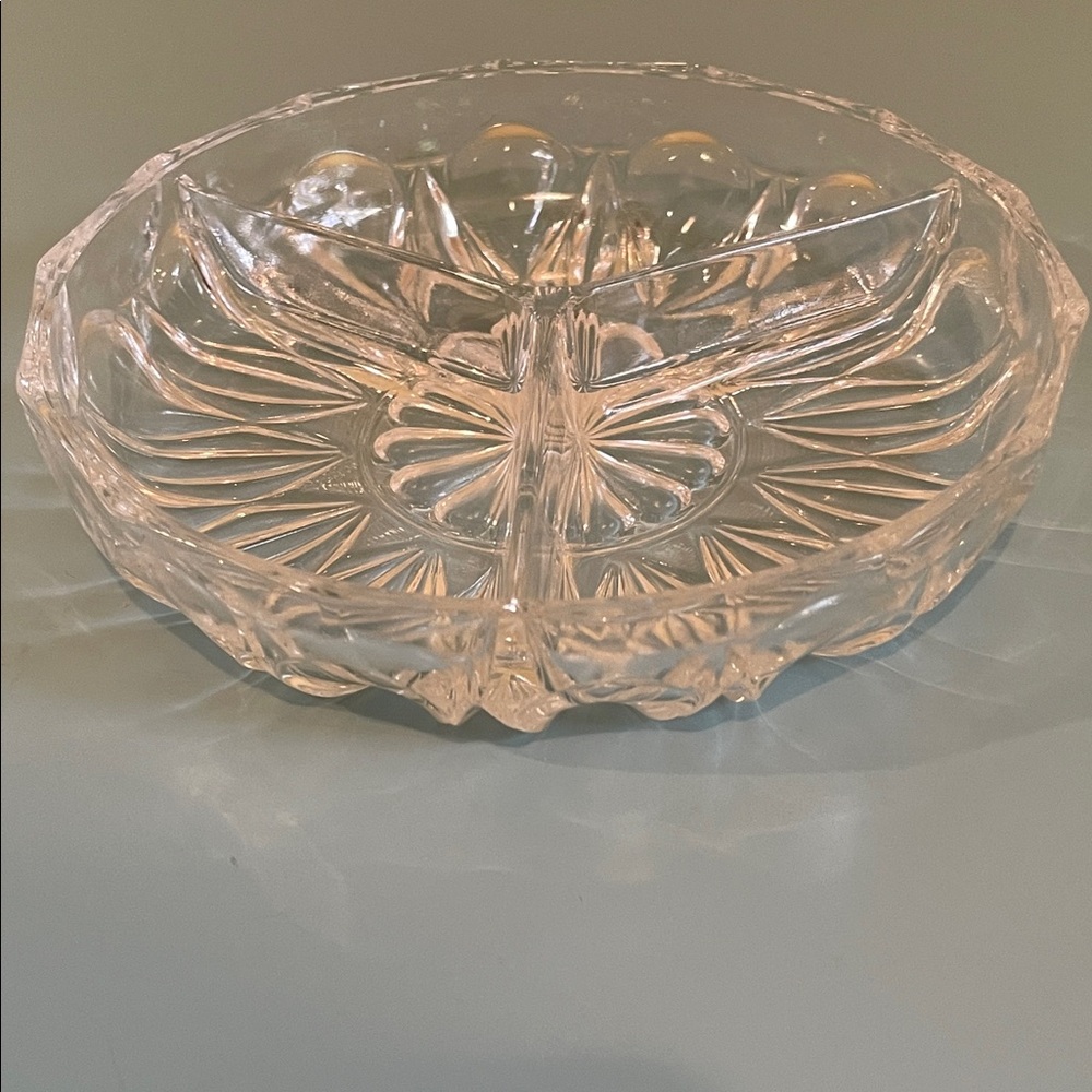 Vintage VMC Reims France Pressed Glass Three Section Nibbles Dish
